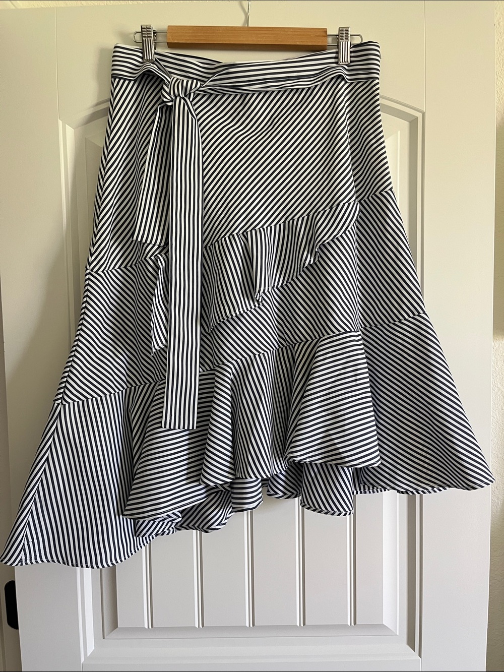 Seersucker Striped Tie-Waist Ruffle Skirt